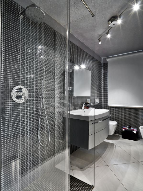Compact Shower with Modern Tiles